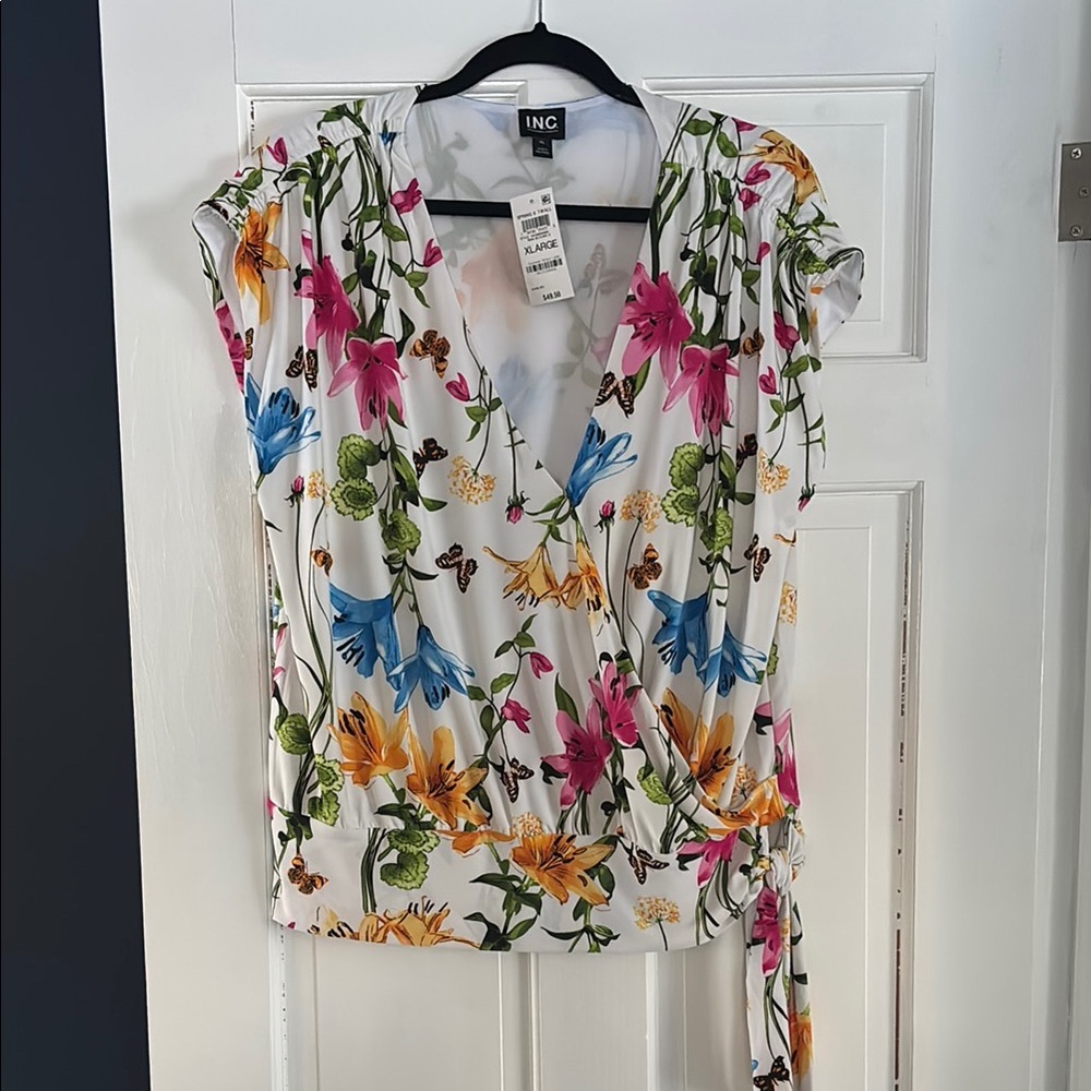 INC International Concepts Women's Floral Wrap Top - Multicolor XL NWT